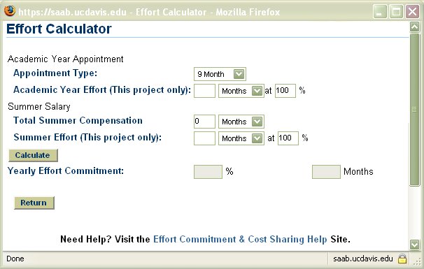 screen capture of effort calculator