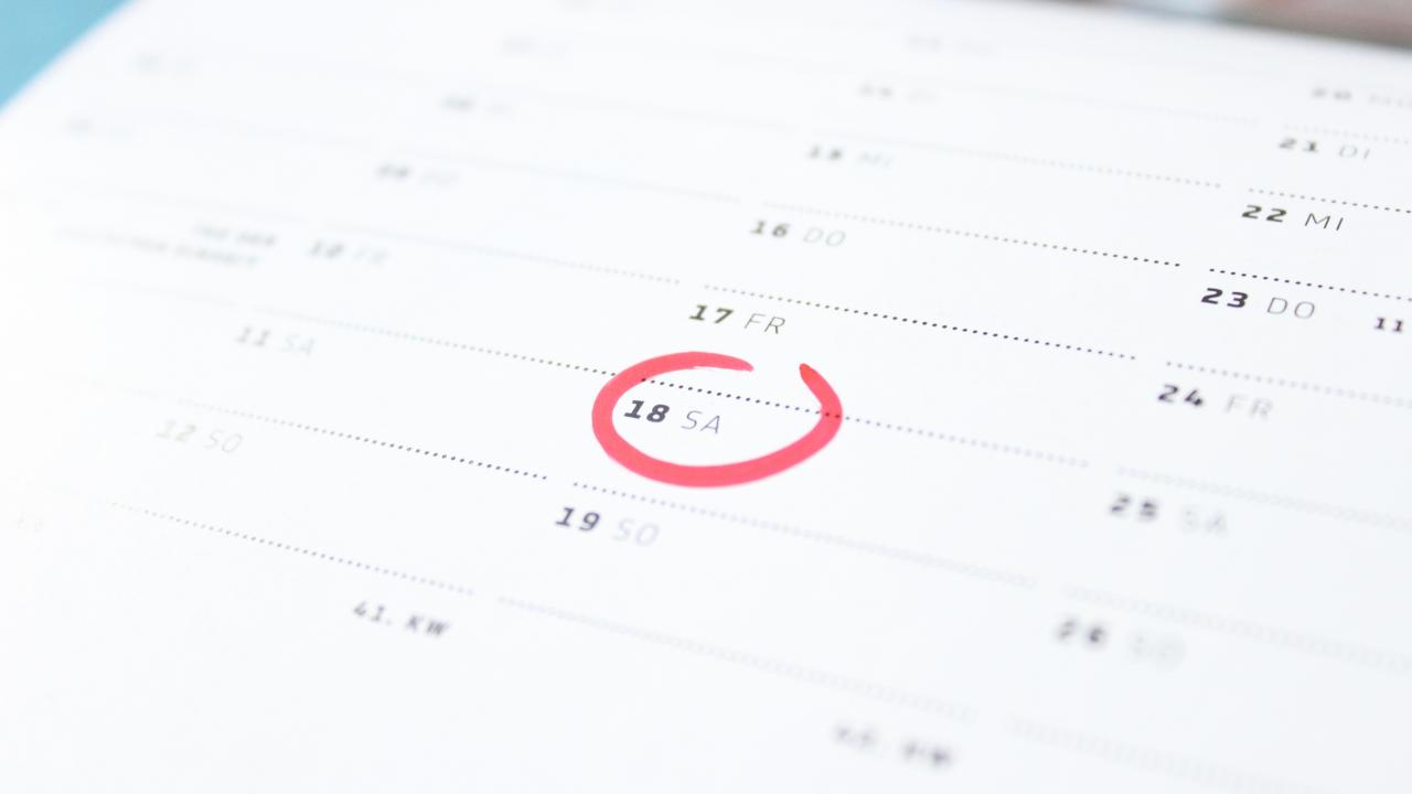 calendar with date circled in red
