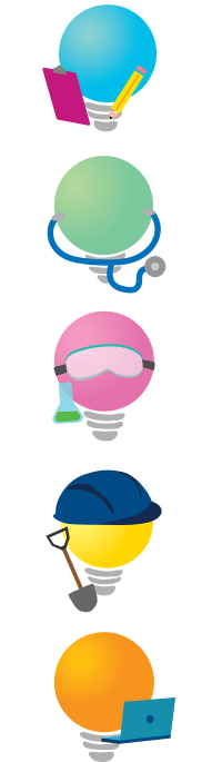 decorative image - illustrations of lightbulbs working various jobs